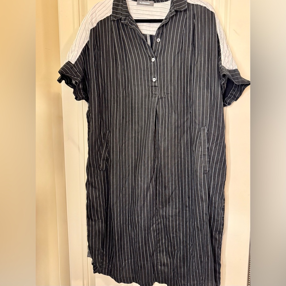 Alwmbika  Black and White   Heavy linen Shirtdress